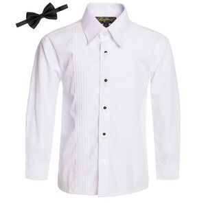 Gino Giovanni Boy's Dress Shirt Tuxedo White Long Sleeve Size 7 Black Button